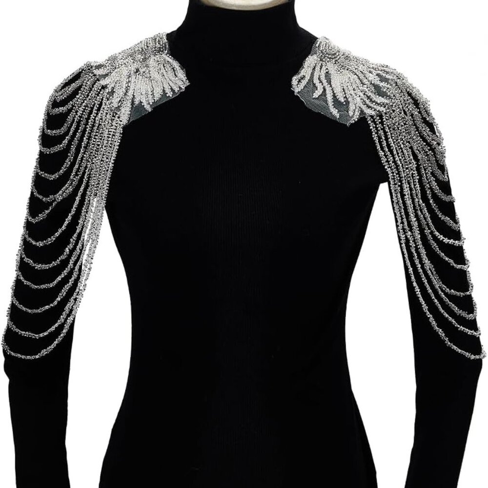 Silvery Sequin Bead Shoulder Tassels 2 PCS
